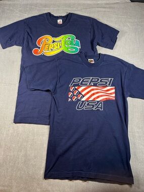 Pepsi Vintage Single Stitch Large Navy Graphic Tee - Pepsi Cola Logos